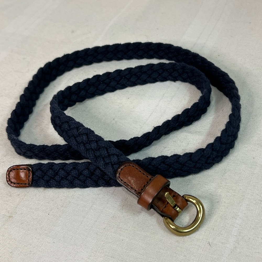 J Crew Factory blue woven fabric belt with leather trim size M/L